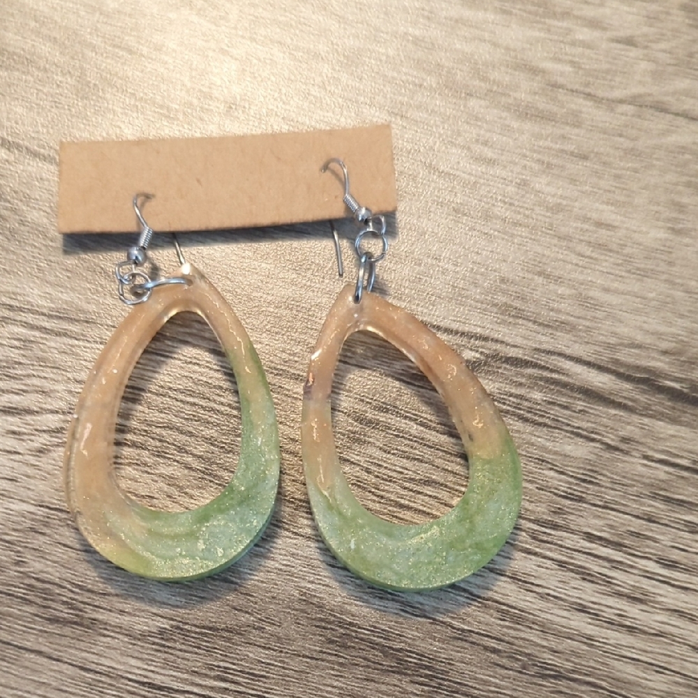 Elegant Green and Tan Teardrop Earrings